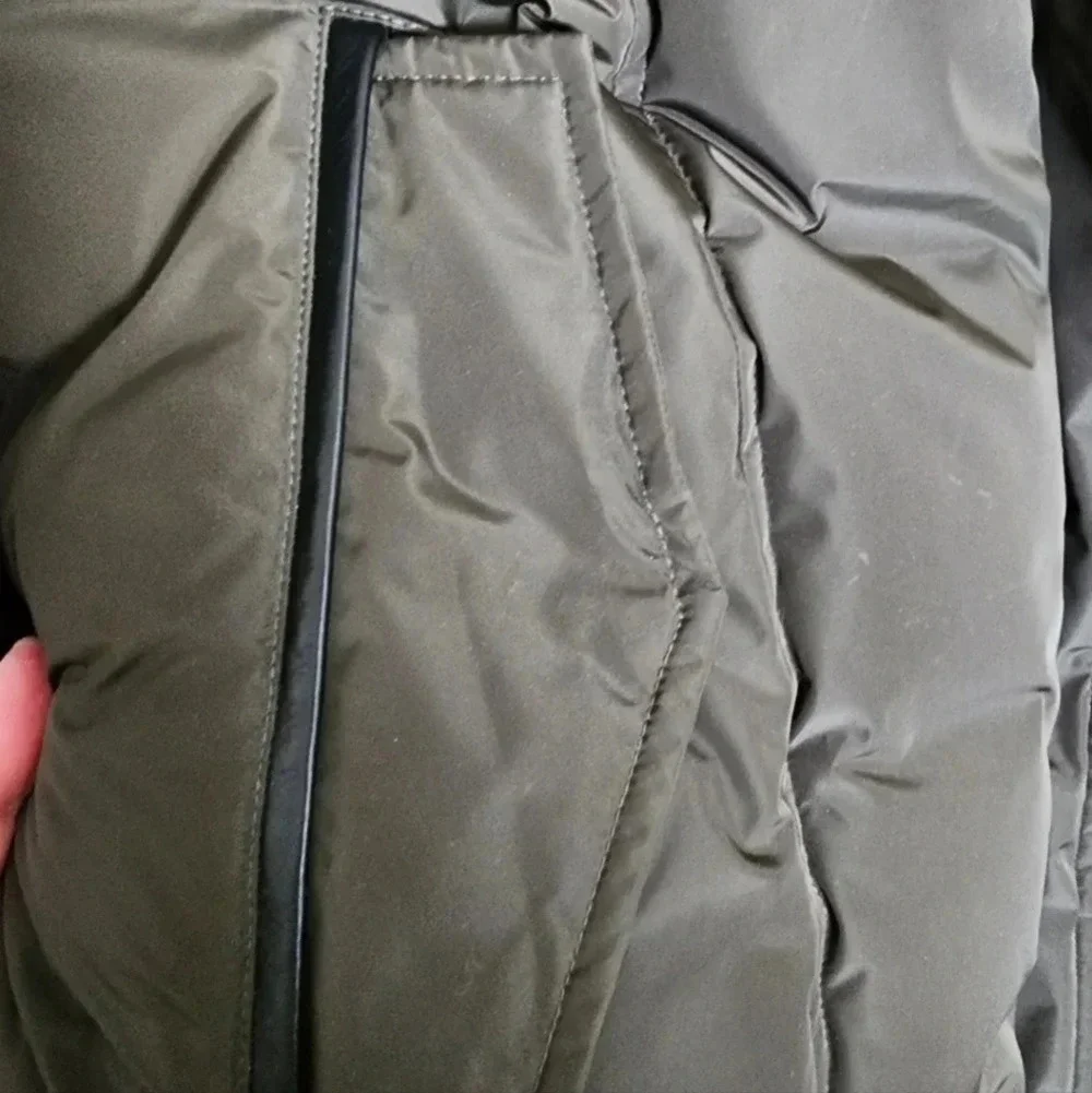 Mackage Long Coat Harley Army Khaki Raccoon Rabbit Down Filled Leather L - Picture 8 of 16